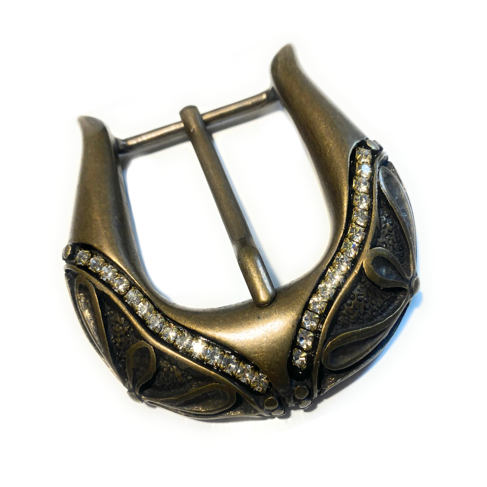 Fibbia per cintura da donna bronzo di ricambio con strass altezza 4 cm vintage